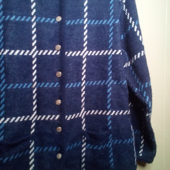Tally Ho Sweater Cardigan L Button Up Long Sleeve Blue White - Picture 12 of 16